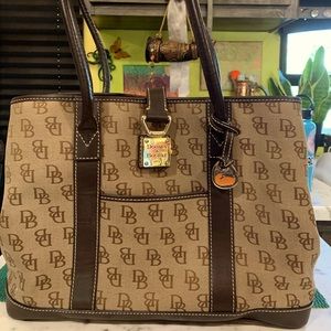 Vintage Dooney & Bourke Leather And Canvas Monogram Tote Bag